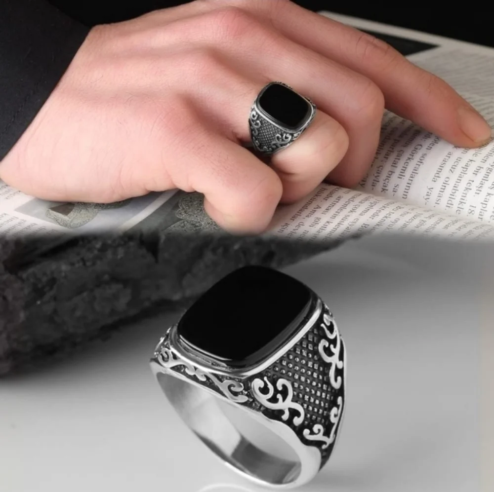 Men's Black and Silver Ring Sz 12